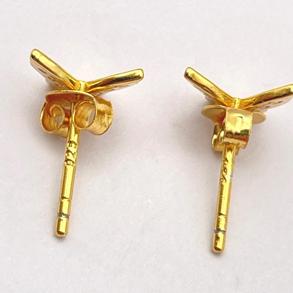 Sterling Tiny Sparkling Butterfly Post Earrings Gold‎ Wash Crystal Encrusted